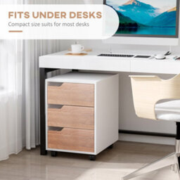 HOMCOM Mdf Mobile File Cabinet W/ 3 Drawers Locking Wheels Metal Rails Oak Tone White - thumbnail 5