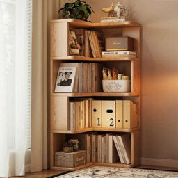 4-Tier Wooden Corner Bookcase Book Storage Cabinet Home/school Shelving Unit - thumbnail 3