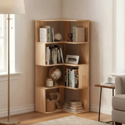 4-Tier Wooden Corner Bookcase Book Storage Cabinet Home/school Shelving Unit - thumbnail 2