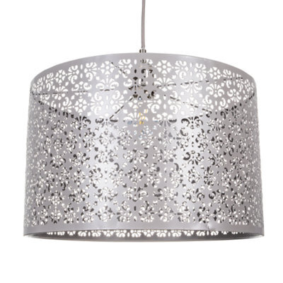 Happy Homewares Moroccan Designed Large Grey Metal Pendant Light Shade With Floral Decoration - image 1