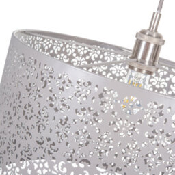 Happy Homewares Moroccan Designed Large Grey Metal Pendant Light Shade With Floral Decoration - thumbnail 3