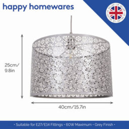 Happy Homewares Moroccan Designed Large Grey Metal Pendant Light Shade With Floral Decoration - thumbnail 4