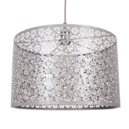 Happy Homewares Moroccan Designed Large Grey Metal Pendant Light Shade With Floral Decoration - thumbnail 1