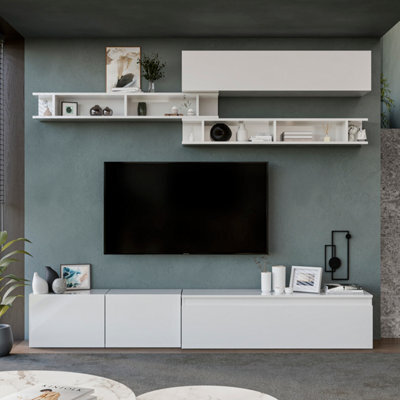 Decorotika Bravo Moduler Modern Tv Unit Wall Mount Customizable Layout High Gloss White - image 1