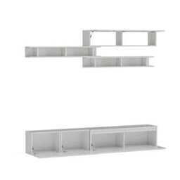 Decorotika Bravo Moduler Modern Tv Unit Wall Mount Customizable Layout High Gloss White - thumbnail 5