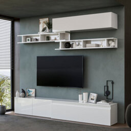 Decorotika Bravo Moduler Modern Tv Unit Wall Mount Customizable Layout High Gloss White - thumbnail 3
