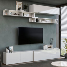 Decorotika Bravo Moduler Modern Tv Unit Wall Mount Customizable Layout High Gloss White - thumbnail 2