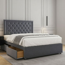 REGIONAL FURNISHINGS Divan Bed Set Steel Plush Velvet Upholstered 24Inch Headboard & 2Drawers Sameside & No Mattress In 3Ft 4Ft 4Ft6 5Ft 6Ft Sizes - thumbnail 2