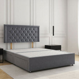 REGIONAL FURNISHINGS Divan Bed Set Steel Plush Velvet Upholstered 24Inch Headboard & 2Drawers Sameside & No Mattress In 3Ft 4Ft 4Ft6 5Ft 6Ft Sizes