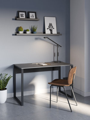 Decortie Inna Modern Work Table Retro Grey, Black With Sturdy Black Metal Legs Particle Board Industrial Desk Width 100Cm - image 1