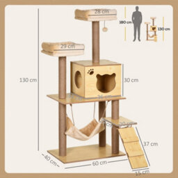 Pawhut 130Cm Cat Tree For Large Cats With Scratching Posts Toy Ball Yellow - thumbnail 3