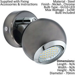 Stylish Round Wall Spot Light In Nickel Chrome With Gu10 Led Bulb - thumbnail 2