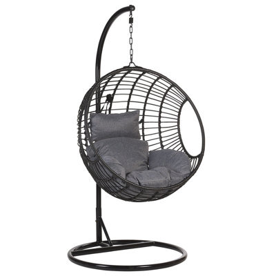 Beliani Hanging Chair With Stand Aspio Pe Rattan Black - image 1