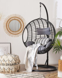 Beliani Hanging Chair With Stand Aspio Pe Rattan Black - thumbnail 2