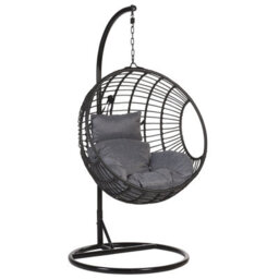 Beliani Hanging Chair With Stand Aspio Pe Rattan Black - thumbnail 1