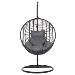 Beliani Hanging Chair With Stand Aspio Pe Rattan Black - thumbnail 4