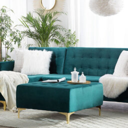 Beliani Aura Teal Velvet Tufted Ottoman Footstool With Gold Legs, W80 X D80 X H41Cm - thumbnail 2