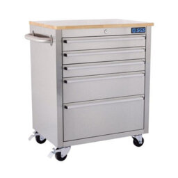 Sgs 26In Deluxe Roller Tool Cabinet, Stainless Steel, 5 Drawers, Sliders & Lock