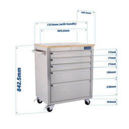 Sgs 26In Deluxe Roller Tool Cabinet, Stainless Steel, 5 Drawers, Sliders & Lock - thumbnail 2