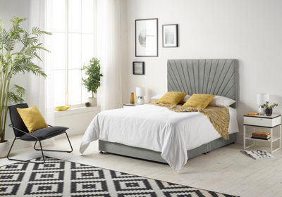 "Somnior Beds Platinum Divan Bed Set With 2 Drawers With Mattress & 30"" Headboard - Linen Fabric, Silver, 6Ft Super King" - image 1