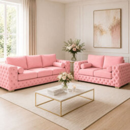 Stratus Interiors Ashley Light Pink Chesterfield Full Back Sofa Collection For Luxury Home Interiors-Set
