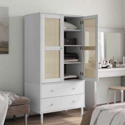 Berkfield Wardrobe Senja Rattan Look White 90X55X175 Cm Solid Wood Pine - thumbnail 3