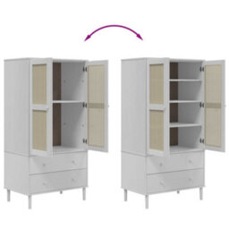 Berkfield Wardrobe Senja Rattan Look White 90X55X175 Cm Solid Wood Pine - thumbnail 9