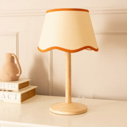Valuelights Triston Natural Light Wood Stem Table Lamp With Scallop Rust Trim Tapered Lamp Shade And Led Bulb - thumbnail 4