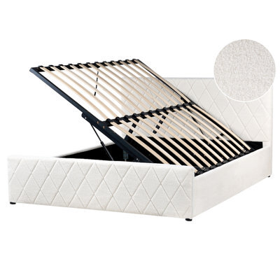 Beliani Ottoman Bed Boucle Rochefort 160 X 200 Cm (Eu King Size) Off-White - image 1