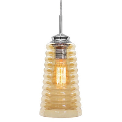 Long Life Lamps Company Vintage Pendant Light Fitting Chrome Spiral Retro Glass Ceiling Light Shade Smoked Amber M0119 - image 1