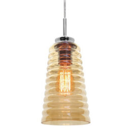 Long Life Lamps Company Vintage Pendant Light Fitting Chrome Spiral Retro Glass Ceiling Light Shade Smoked Amber M0119 - thumbnail 3