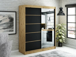 Arte Leto V2 Contemporary 2 Sliding Mirror Door Wardrobe 9 Shelves 2 Rails Black Matt And Oak Effect (H)2000mm (W)1800mm (D)620mm - thumbnail 2