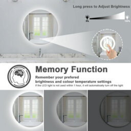 Probaty Bathrooms Bathroom Led Mirror 600X600mm Round With Dimmable Backlit Illuminated, Anti-Fog Ip44 Rated, Wall Mounted,touch Sensor - thumbnail 2