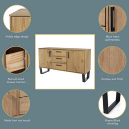 Core Products 2 Doors And 3 Drawers Medium Sideboard Antique Waxed Pine H73.6Cm X W130.6Cm X D43.0Cm - thumbnail 8