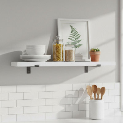 Toolty Rustic Handmade Wall Shelf, Wall Mounted, 60Cm X 22.5Cm Down Design, White Daisy, Handcrafted Vintage Style - image 1