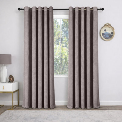Oxford Homeware Eyelet Linen Effect Curtains Mocha Fully Lined 100% Blackout Thermal Insulated Curtain Pair (W)168Cmx(L)228Cm - image 1
