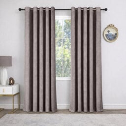 Oxford Homeware Eyelet Linen Effect Curtains Mocha Fully Lined 100% Blackout Thermal Insulated Curtain Pair (W)168Cmx(L)228Cm - thumbnail 1