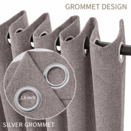 Oxford Homeware Eyelet Linen Effect Curtains Mocha Fully Lined 100% Blackout Thermal Insulated Curtain Pair (W)168Cmx(L)228Cm - thumbnail 7