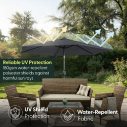 Keplin 2M Tilting Parasol Umbrella With Crank & Tilt, Steel Frame Sun Shade With Cover, 180G Uv-Resistant Polyester, Grey - thumbnail 2