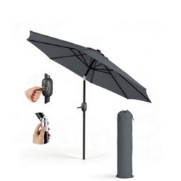 Keplin 2M Tilting Parasol Umbrella With Crank & Tilt, Steel Frame Sun Shade With Cover, 180G Uv-Resistant Polyester, Grey - thumbnail 1