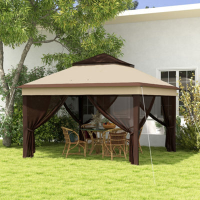 Outsunny 3 X 3(M) Pop Up Gazebo Tent With Netting, Height Adjustable, Beige - image 1
