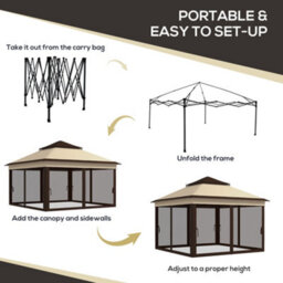 Outsunny 3 X 3(M) Pop Up Gazebo Tent With Netting, Height Adjustable, Beige - thumbnail 4