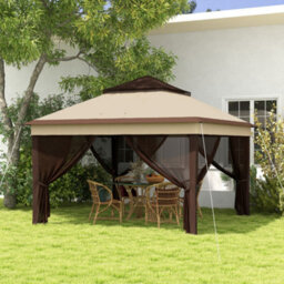 Outsunny 3 X 3(M) Pop Up Gazebo Tent With Netting, Height Adjustable, Beige - thumbnail 1