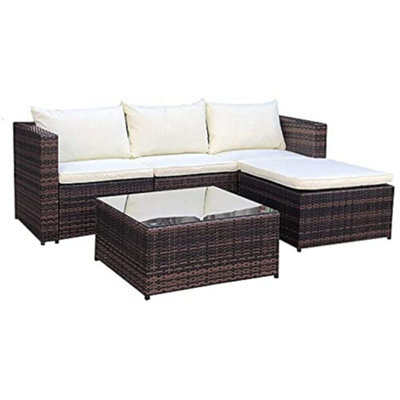Evre Brown 4 Seat Outdoor Rattan Garden Furniture Sofa Set - Malaga With Coffee Table - image 1