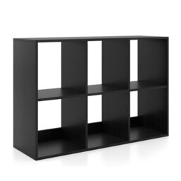 Costway 6-Cube Bookshelf 3-Tier Cubby Bookcase With Back Guardrail & Anti-Tipping Kits-Black - thumbnail 9