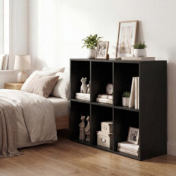 Costway 6-Cube Bookshelf 3-Tier Cubby Bookcase With Back Guardrail & Anti-Tipping Kits-Black - thumbnail 7