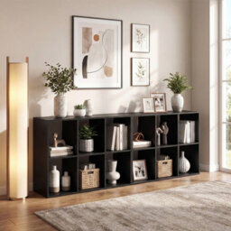 Costway 6-Cube Bookshelf 3-Tier Cubby Bookcase With Back Guardrail & Anti-Tipping Kits-Black - thumbnail 4