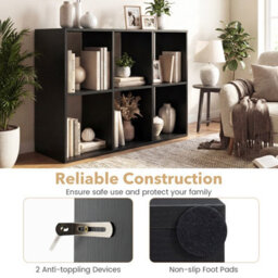 Costway 6-Cube Bookshelf 3-Tier Cubby Bookcase With Back Guardrail & Anti-Tipping Kits-Black - thumbnail 5