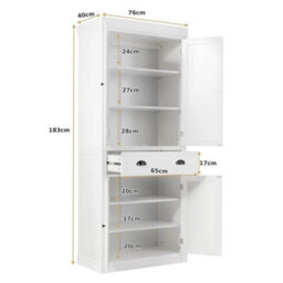 Freestanding Pantry Cupboard Wood Tall Storage Cabinet W/ 2 Doors White - thumbnail 2