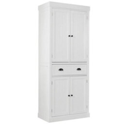 Freestanding Pantry Cupboard Wood Tall Storage Cabinet W/ 2 Doors White